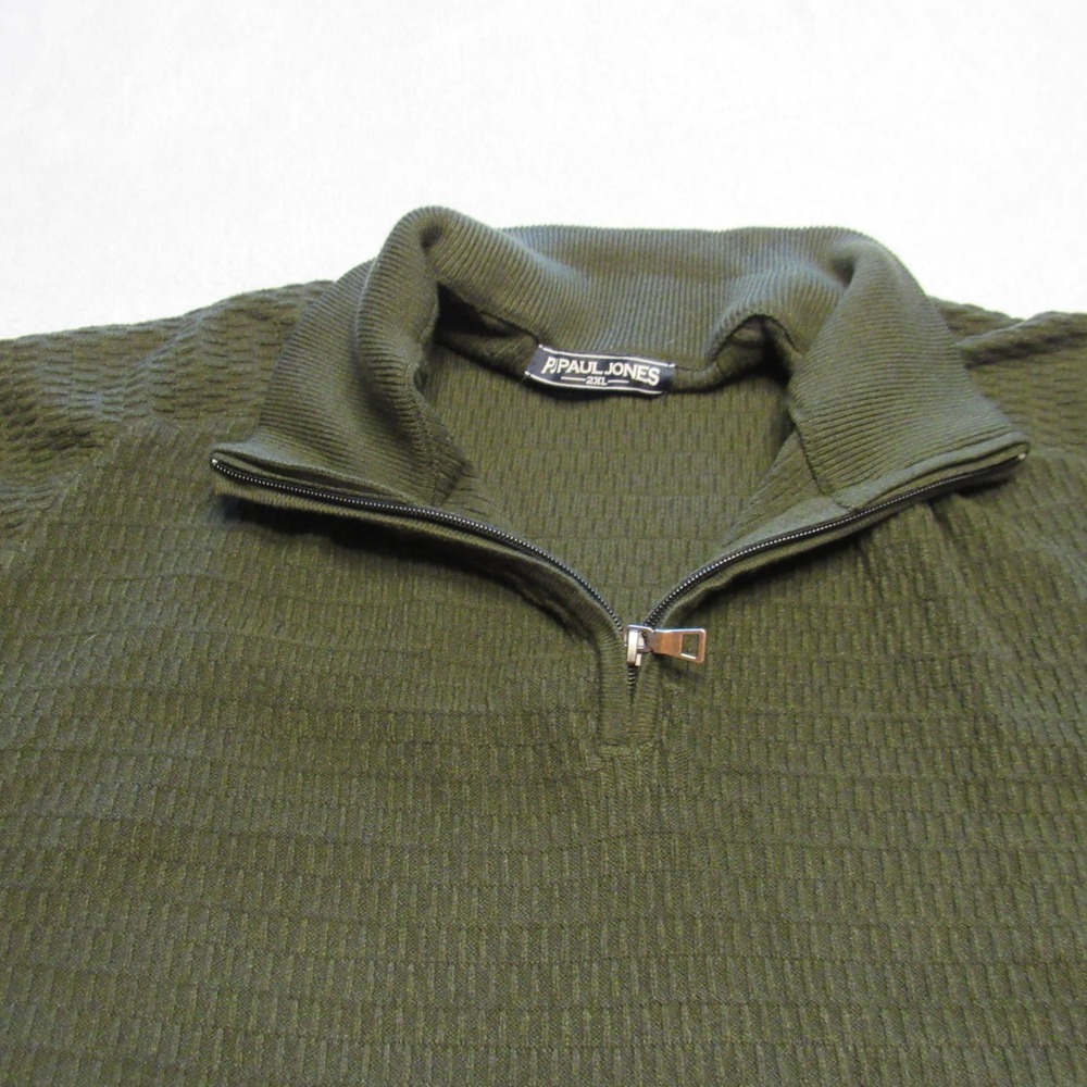 PJ Paul Jones Quarter Zip Sweater Mens 2XL Olive Green Textured Knit